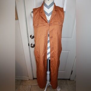 Who What Where Tan Button Down Sleeveless Maxi Vest Size XS